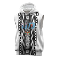 Fiji Day 1970 Sleeveless Hoodie For Fiji Ever Fiji Tapa Pattern White LT14 White - Polynesian Pride