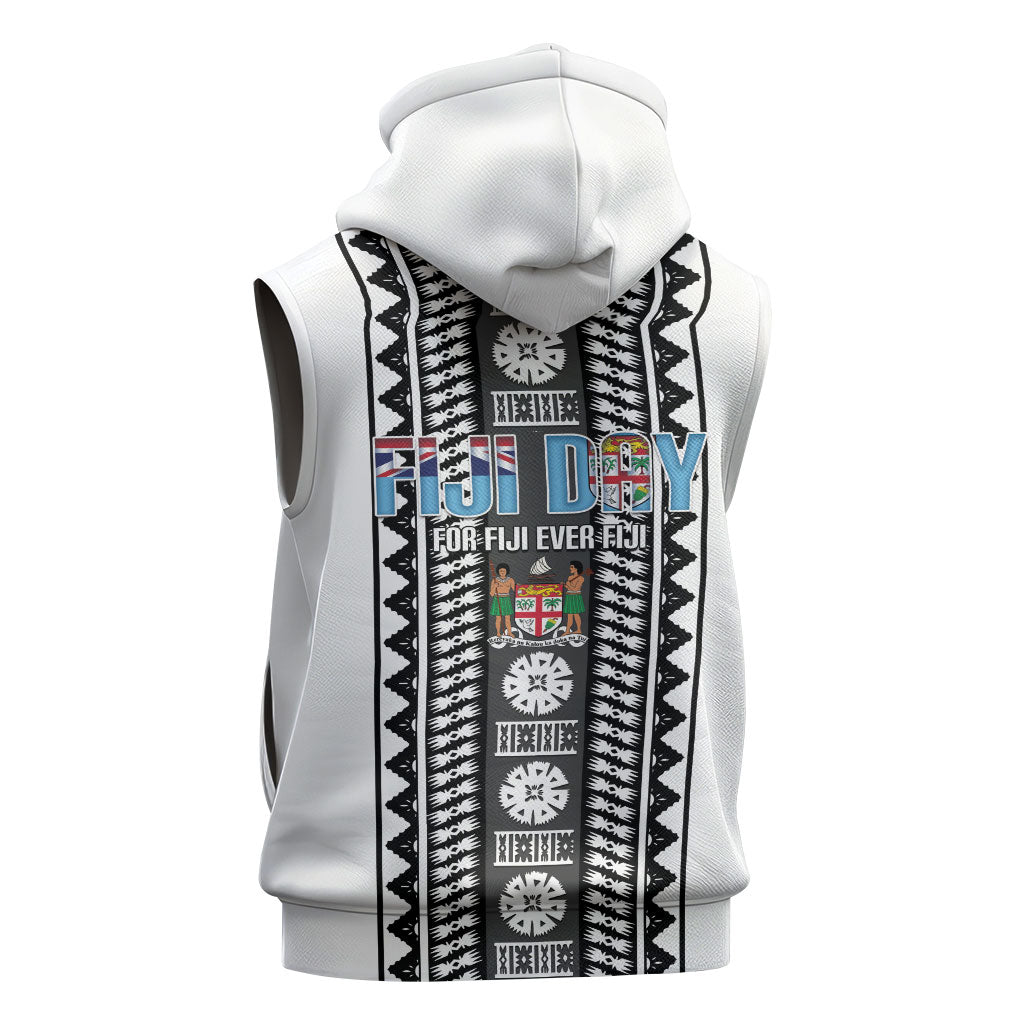 Fiji Day 1970 Sleeveless Hoodie For Fiji Ever Fiji Tapa Pattern White LT14 - Polynesian Pride