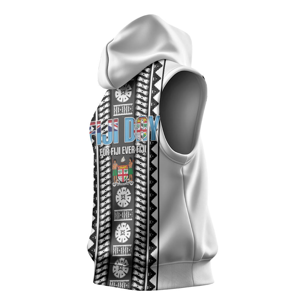 Fiji Day 1970 Sleeveless Hoodie For Fiji Ever Fiji Tapa Pattern White LT14 - Polynesian Pride