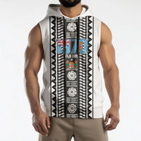 Fiji Day 1970 Sleeveless Hoodie For Fiji Ever Fiji Tapa Pattern White LT14 - Polynesian Pride