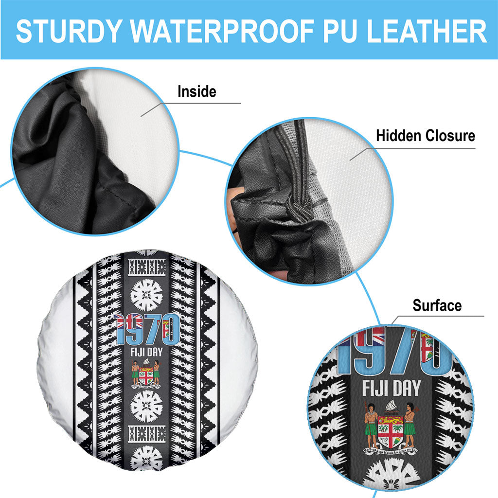 Fiji Day 1970 Spare Tire Cover For Fiji Ever Fiji Tapa Pattern White LT14 - Polynesian Pride