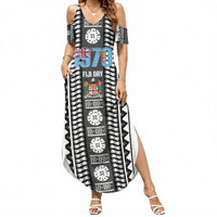 Fiji Day 1970 Summer Maxi Dress For Fiji Ever Fiji Tapa Pattern White LT14 Women White - Polynesian Pride