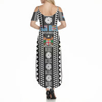 Fiji Day 1970 Summer Maxi Dress For Fiji Ever Fiji Tapa Pattern White LT14 - Polynesian Pride