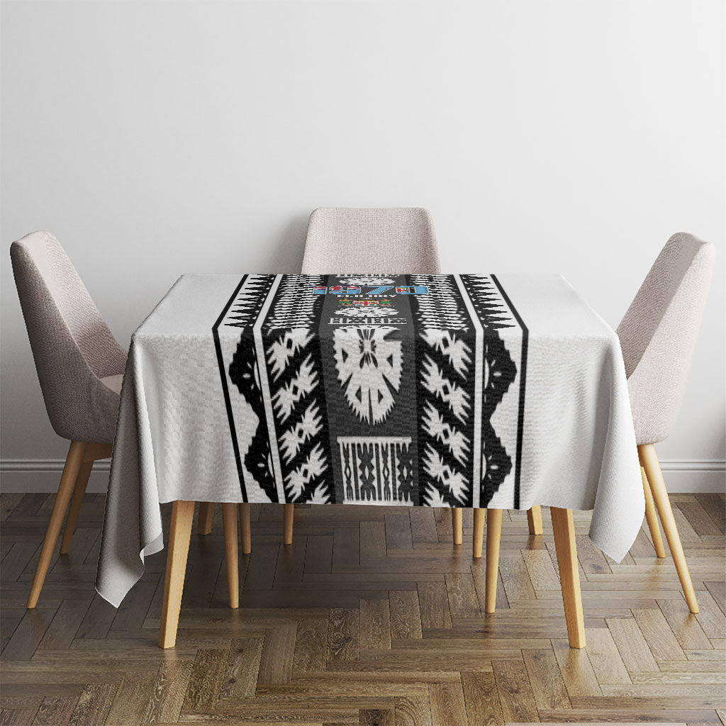 Fiji Day 1970 Tablecloth For Fiji Ever Fiji Tapa Pattern White LT14 - Polynesian Pride