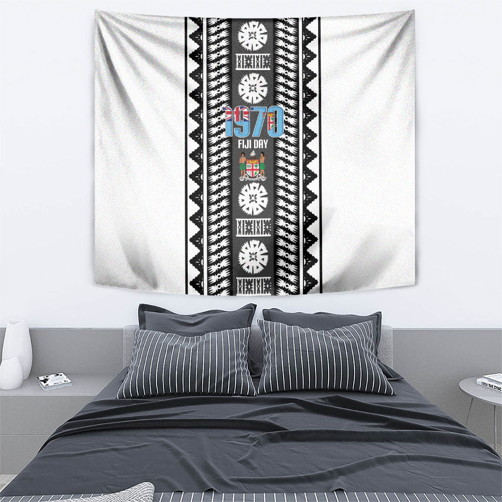 Fiji Day 1970 Tapestry For Fiji Ever Fiji Tapa Pattern White LT14 - Polynesian Pride