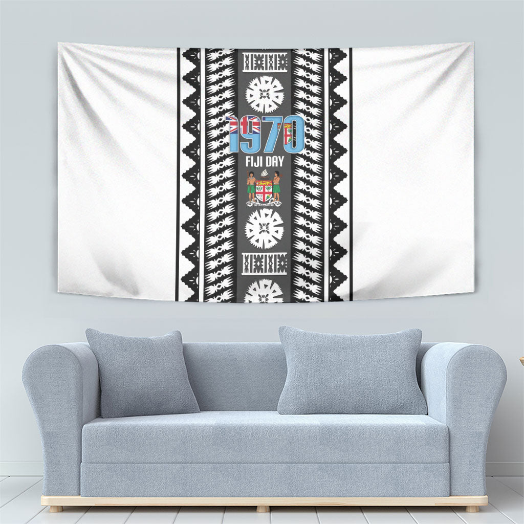 Fiji Day 1970 Tapestry For Fiji Ever Fiji Tapa Pattern White LT14 - Polynesian Pride