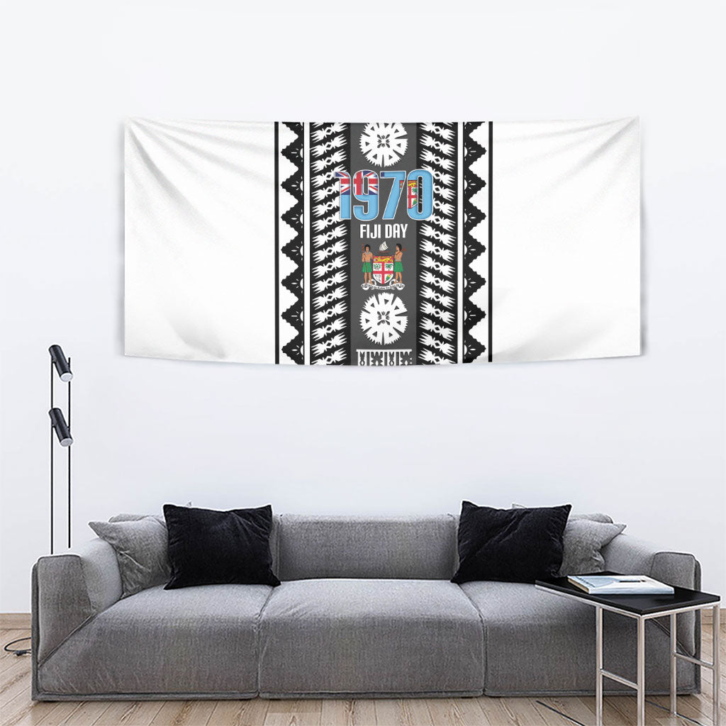 Fiji Day 1970 Tapestry For Fiji Ever Fiji Tapa Pattern White LT14 - Polynesian Pride