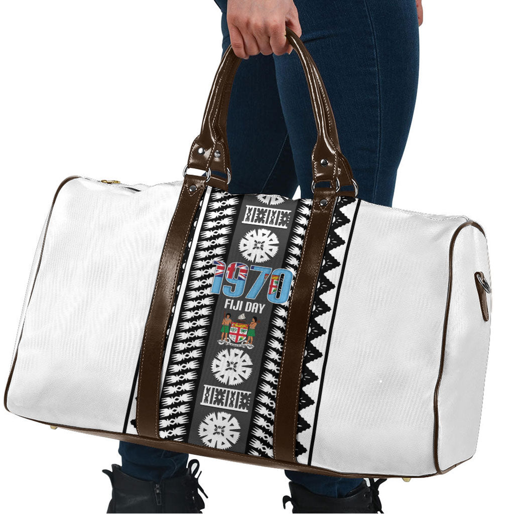 Fiji Day 1970 Travel Bag For Fiji Ever Fiji Tapa Pattern White LT14 - Polynesian Pride