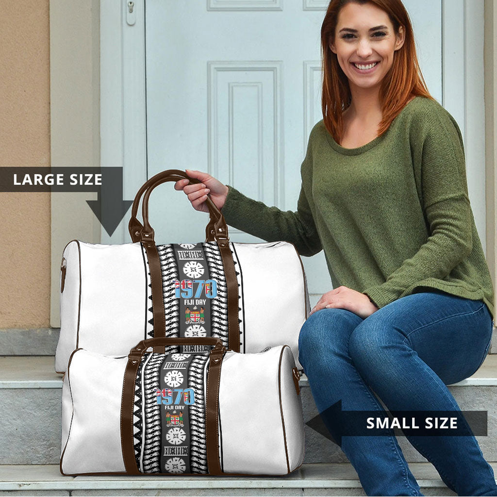 Fiji Day 1970 Travel Bag For Fiji Ever Fiji Tapa Pattern White LT14 - Polynesian Pride