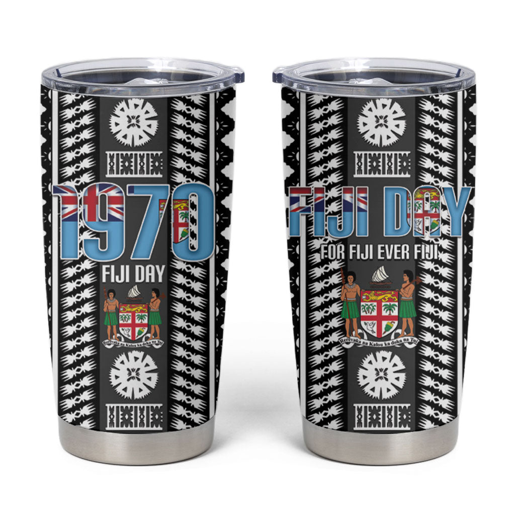 Fiji Day 1970 Tumbler Cup For Fiji Ever Fiji Tapa Pattern White LT14 White - Polynesian Pride