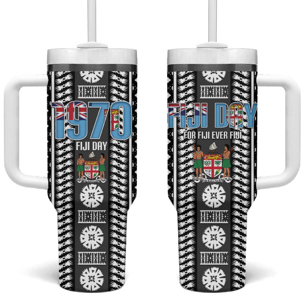 Fiji Day 1970 Tumbler With Handle For Fiji Ever Fiji Tapa Pattern White LT14 One Size: 40 oz White - Polynesian Pride
