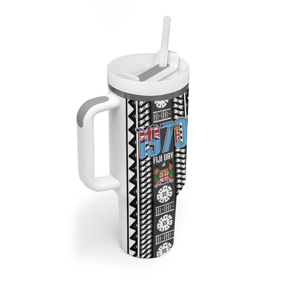 Fiji Day 1970 Tumbler With Handle For Fiji Ever Fiji Tapa Pattern White LT14 - Polynesian Pride