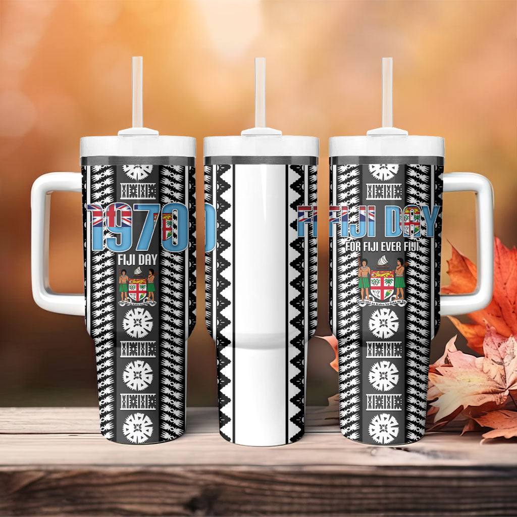 Fiji Day 1970 Tumbler With Handle For Fiji Ever Fiji Tapa Pattern White LT14 - Polynesian Pride