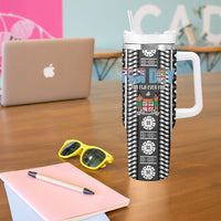 Fiji Day 1970 Tumbler With Handle For Fiji Ever Fiji Tapa Pattern White LT14 - Polynesian Pride