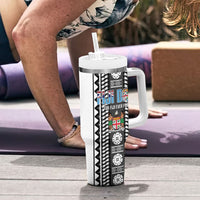 Fiji Day 1970 Tumbler With Handle For Fiji Ever Fiji Tapa Pattern White LT14 - Polynesian Pride