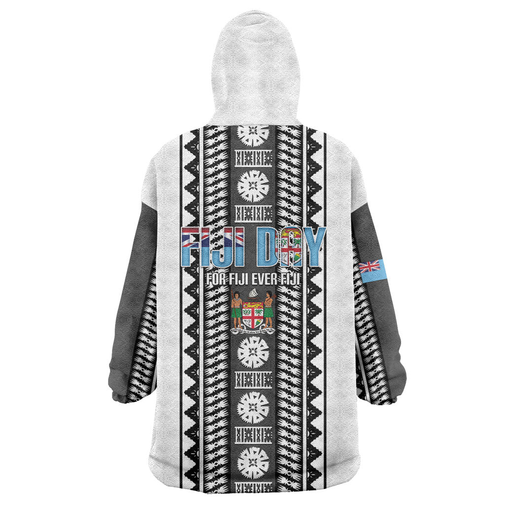 Fiji Day 1970 Wearable Blanket Hoodie For Fiji Ever Fiji Tapa Pattern White LT14 - Polynesian Pride