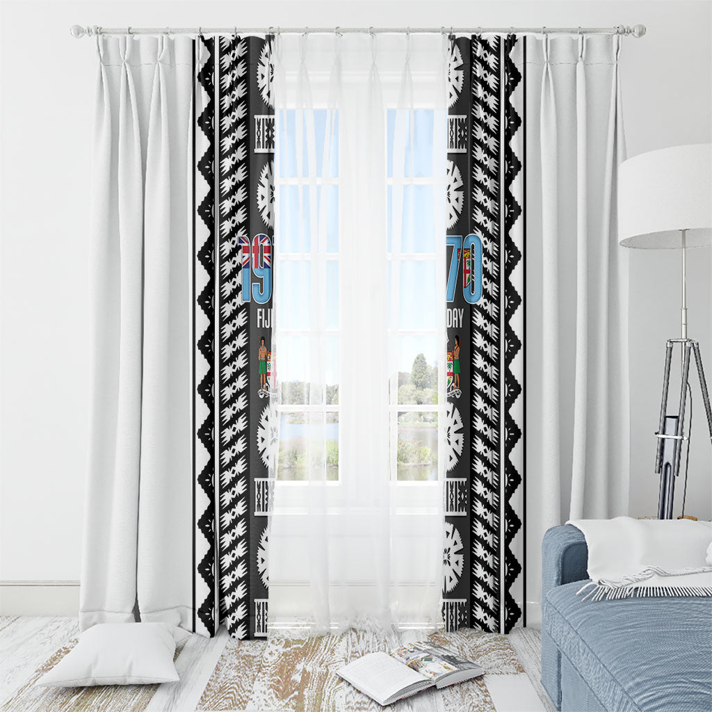 Fiji Day 1970 Window Curtain For Fiji Ever Fiji Tapa Pattern White LT14 - Polynesian Pride