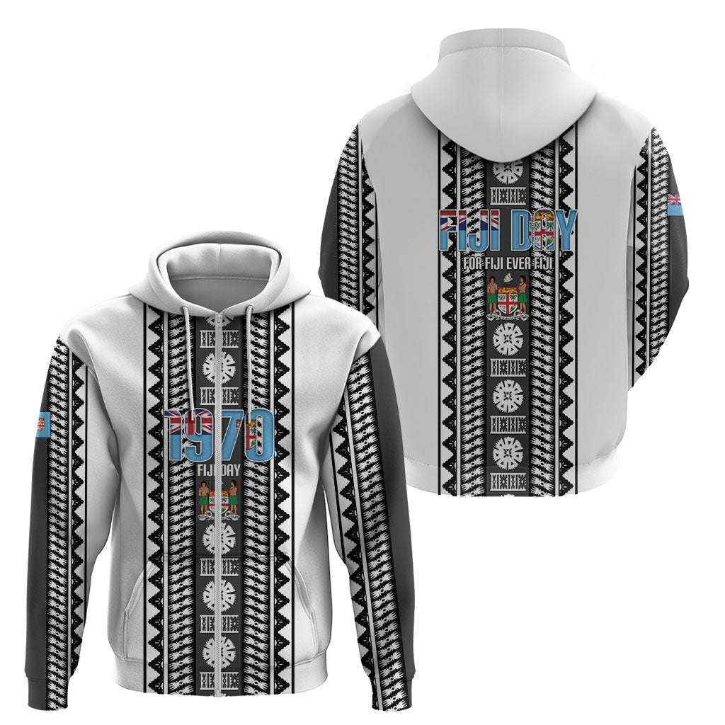 Fiji Day 1970 Zip Hoodie For Fiji Ever Fiji Tapa Pattern White LT14 - Polynesian Pride