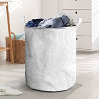 Tonga White Sunday Laundry Basket Fakame Tongan Ngatu Turtle LT14 White - Polynesian Pride