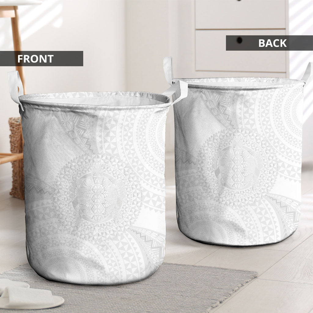 Tonga White Sunday Laundry Basket Fakame Tongan Ngatu Turtle LT14 - Polynesian Pride