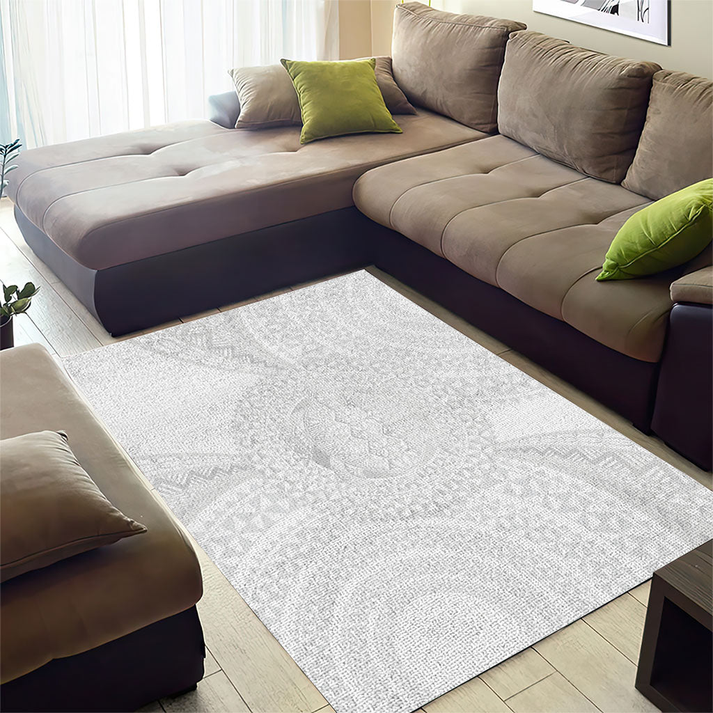 Tonga White Sunday Area Rug Fakame Tongan Ngatu Turtle LT14 - Polynesian Pride