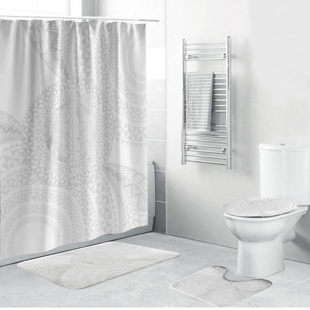 Tonga White Sunday Bathroom Set Fakame Tongan Ngatu Turtle LT14 Bathroom Set (4 pcs) White - Polynesian Pride