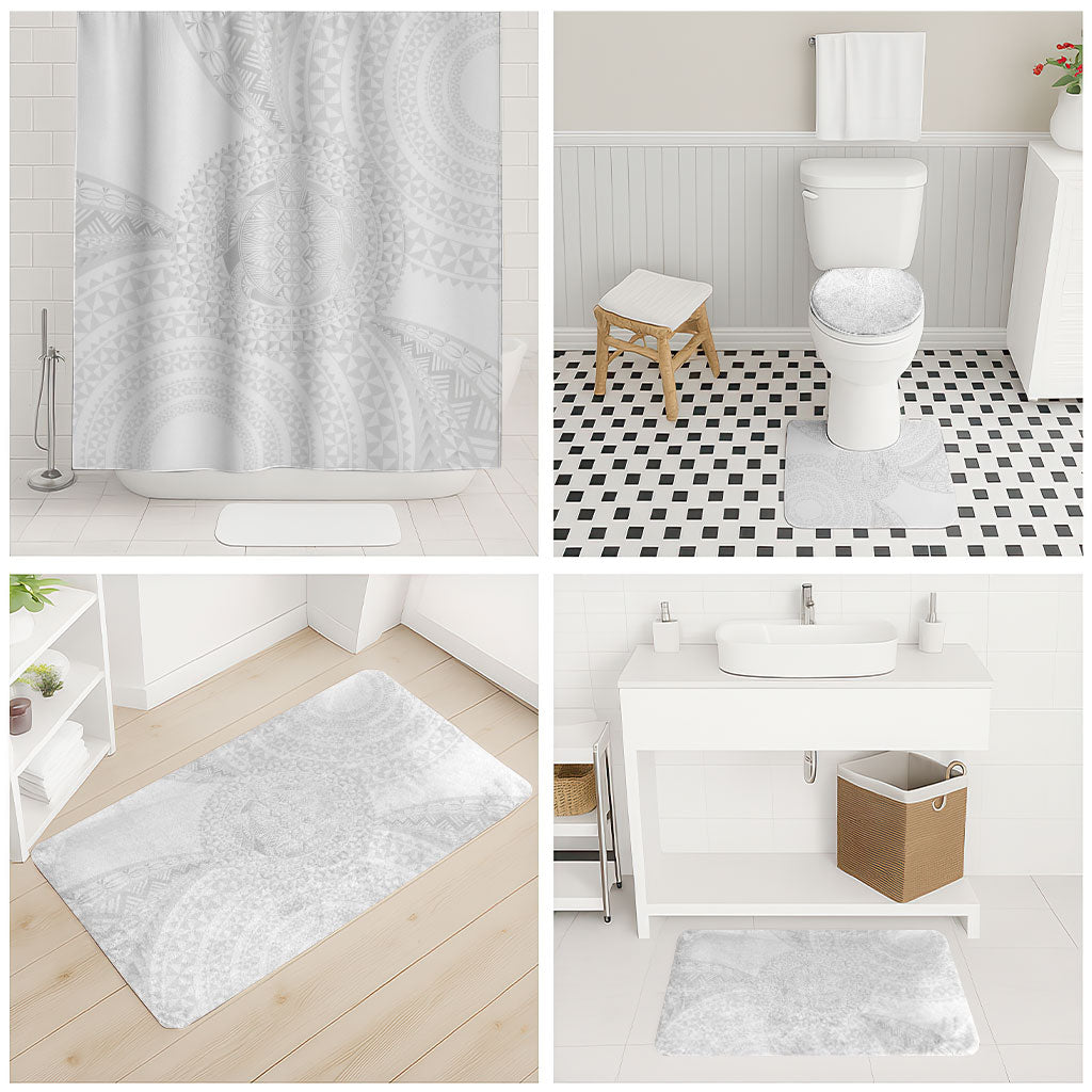 Tonga White Sunday Bathroom Set Fakame Tongan Ngatu Turtle LT14 - Polynesian Pride