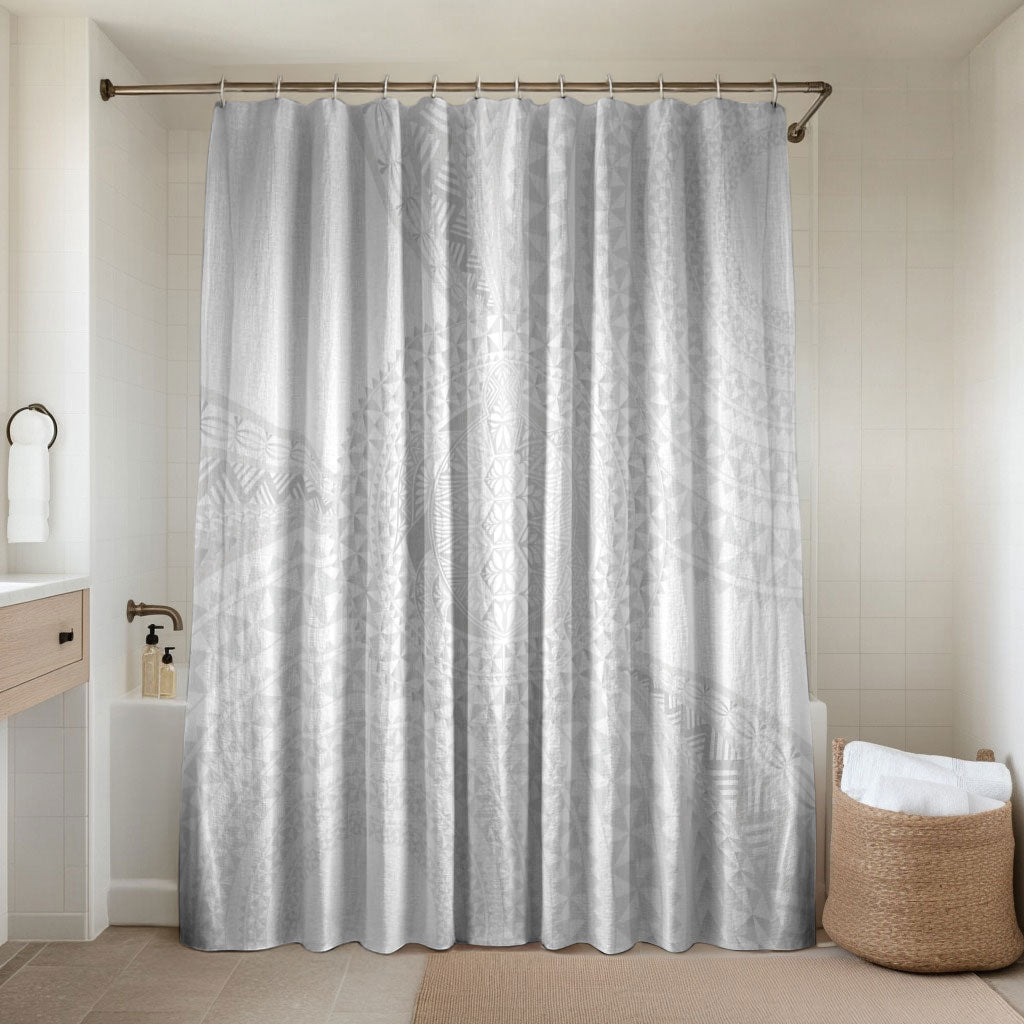 Tonga White Sunday Bathroom Set Fakame Tongan Ngatu Turtle LT14 Shower Curtain Only White - Polynesian Pride