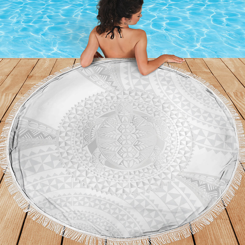 Tonga White Sunday Beach Blanket Fakame Tongan Ngatu Turtle LT14 - Polynesian Pride