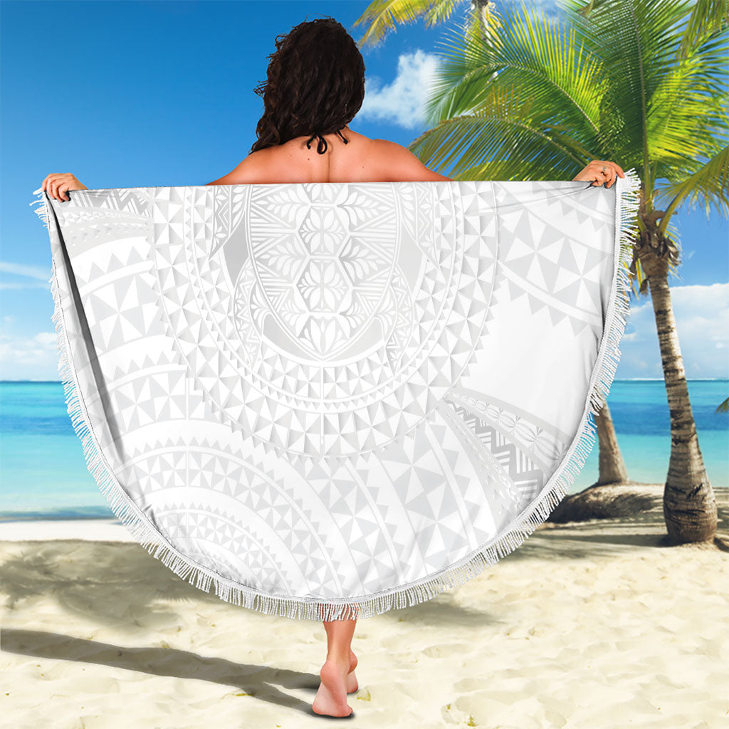 Tonga White Sunday Beach Blanket Fakame Tongan Ngatu Turtle LT14 - Polynesian Pride
