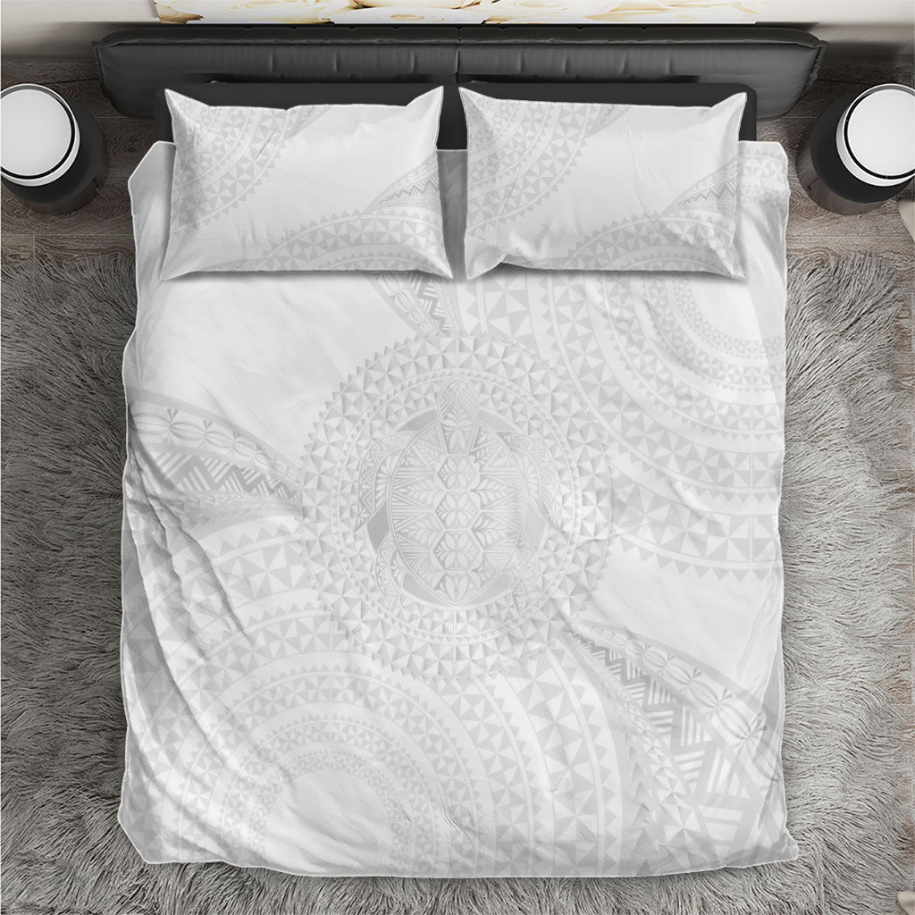 Tonga White Sunday Bedding Set Fakame Tongan Ngatu Turtle LT14 White - Polynesian Pride