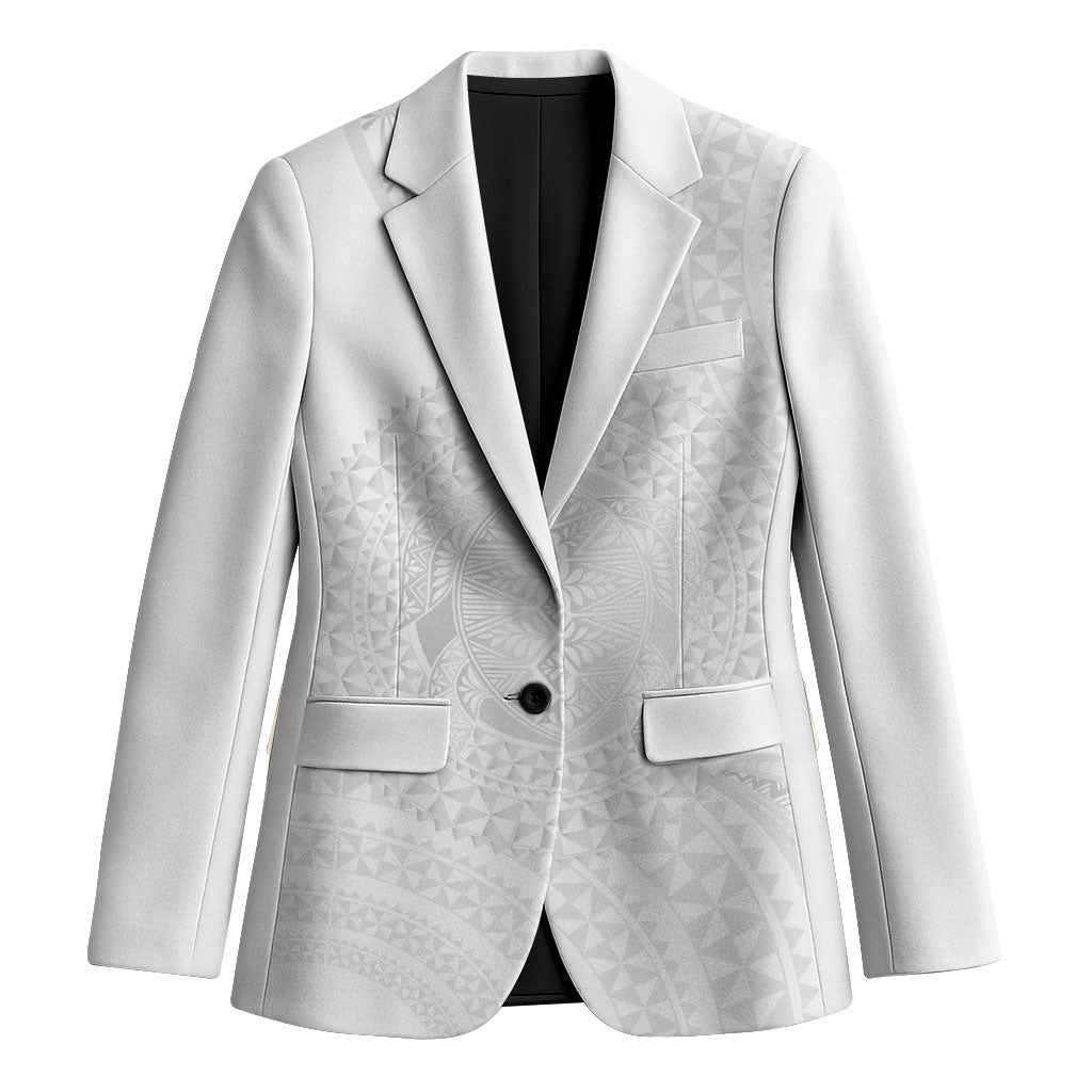 Tonga White Sunday Blazer Fakame Tongan Ngatu Turtle LT14 Unisex White - Polynesian Pride