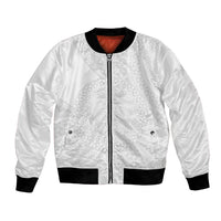 Tonga White Sunday Bomber Jacket Fakame Tongan Ngatu Turtle LT14 Unisex White - Polynesian Pride