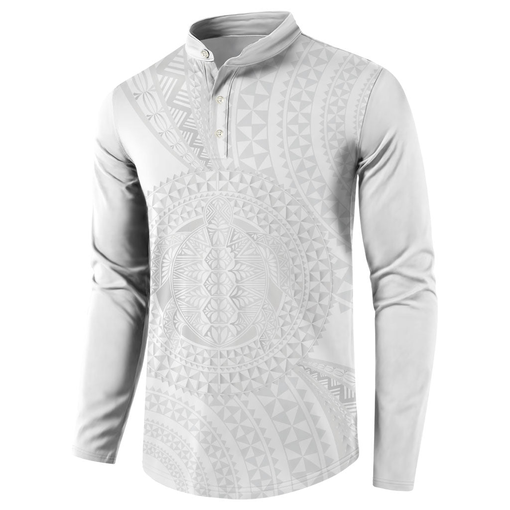 Tonga White Sunday Button Sweatshirt Fakame Tongan Ngatu Turtle LT14 - Polynesian Pride
