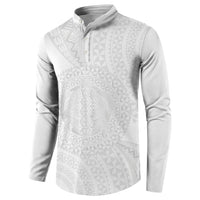 Tonga White Sunday Button Sweatshirt Fakame Tongan Ngatu Turtle LT14 - Polynesian Pride