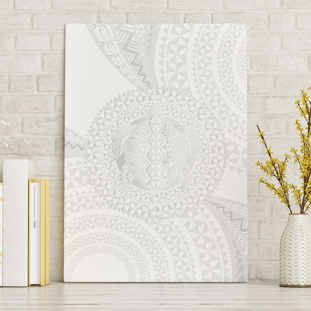 Tonga White Sunday Canvas Wall Art Fakame Tongan Ngatu Turtle LT14 Without Frame White - Polynesian Pride
