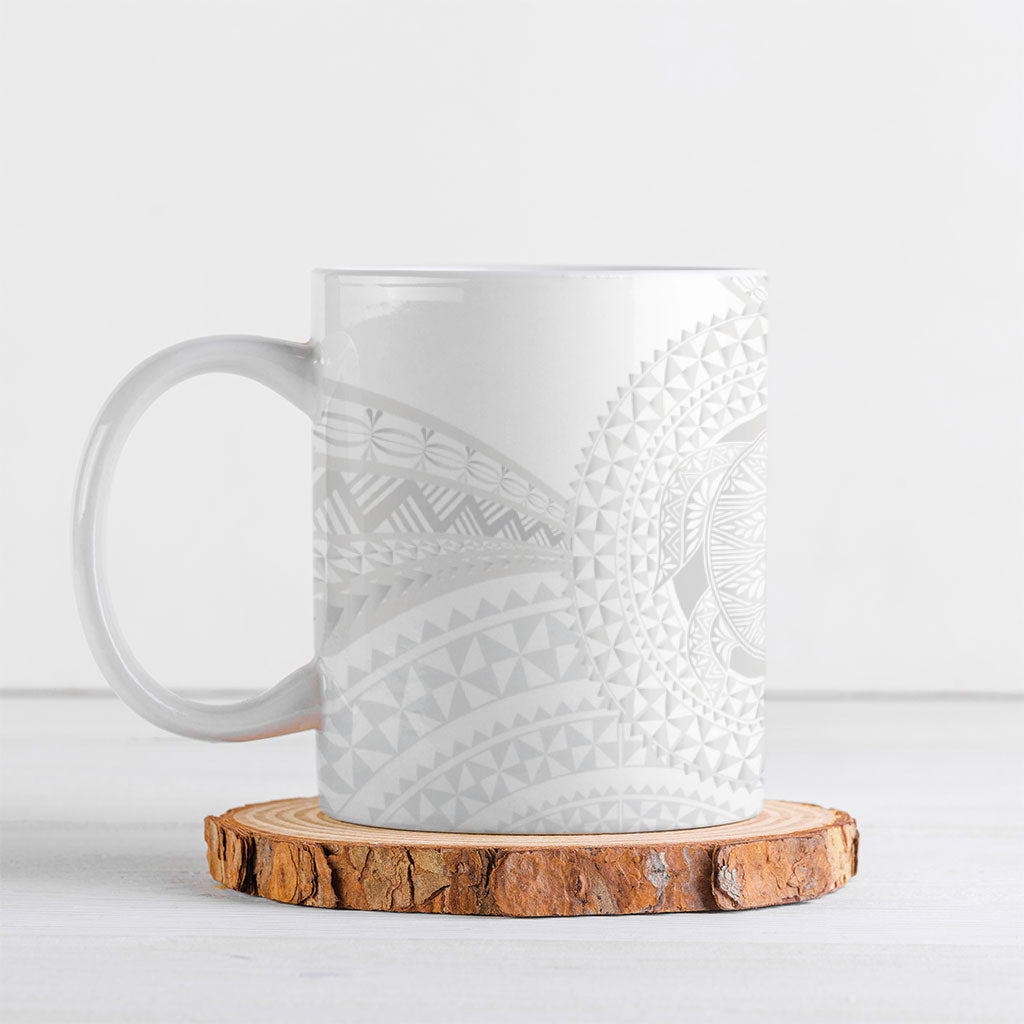 Tonga White Sunday Ceramic Mug Fakame Tongan Ngatu Turtle LT14 White - Polynesian Pride