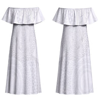 Tonga White Sunday Couples Matching Off Shoulder Maxi Dress and Hawaiian Shirt Fakame Tongan Ngatu Turtle LT14 - Polynesian Pride