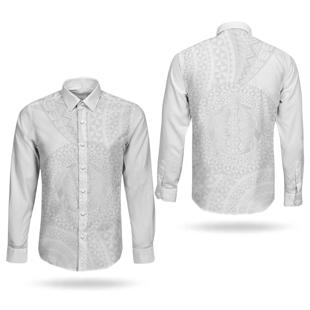 Tonga White Sunday Couples Matching Short Sleeve Bodycon Dress and Long Sleeve Button Shirt Fakame Tongan Ngatu Turtle LT14 - Polynesian Pride