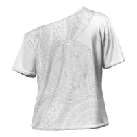 Tonga White Sunday Cross Shoulder Shirt Fakame Tongan Ngatu Turtle LT14 - Polynesian Pride