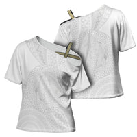 Tonga White Sunday Cross Shoulder Shirt Fakame Tongan Ngatu Turtle LT14 - Polynesian Pride