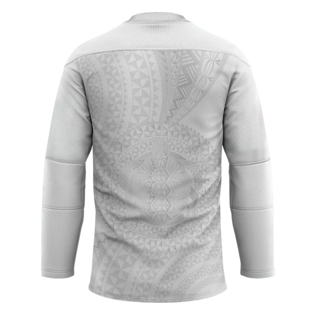 Tonga White Sunday Hockey Jersey Fakame Tongan Ngatu Turtle LT14 - Polynesian Pride