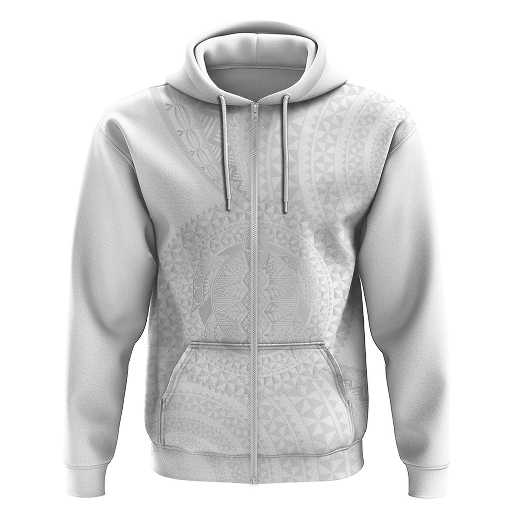 Tonga White Sunday Hoodie Fakame Tongan Ngatu Turtle LT14 Zip Hoodie White - Polynesian Pride