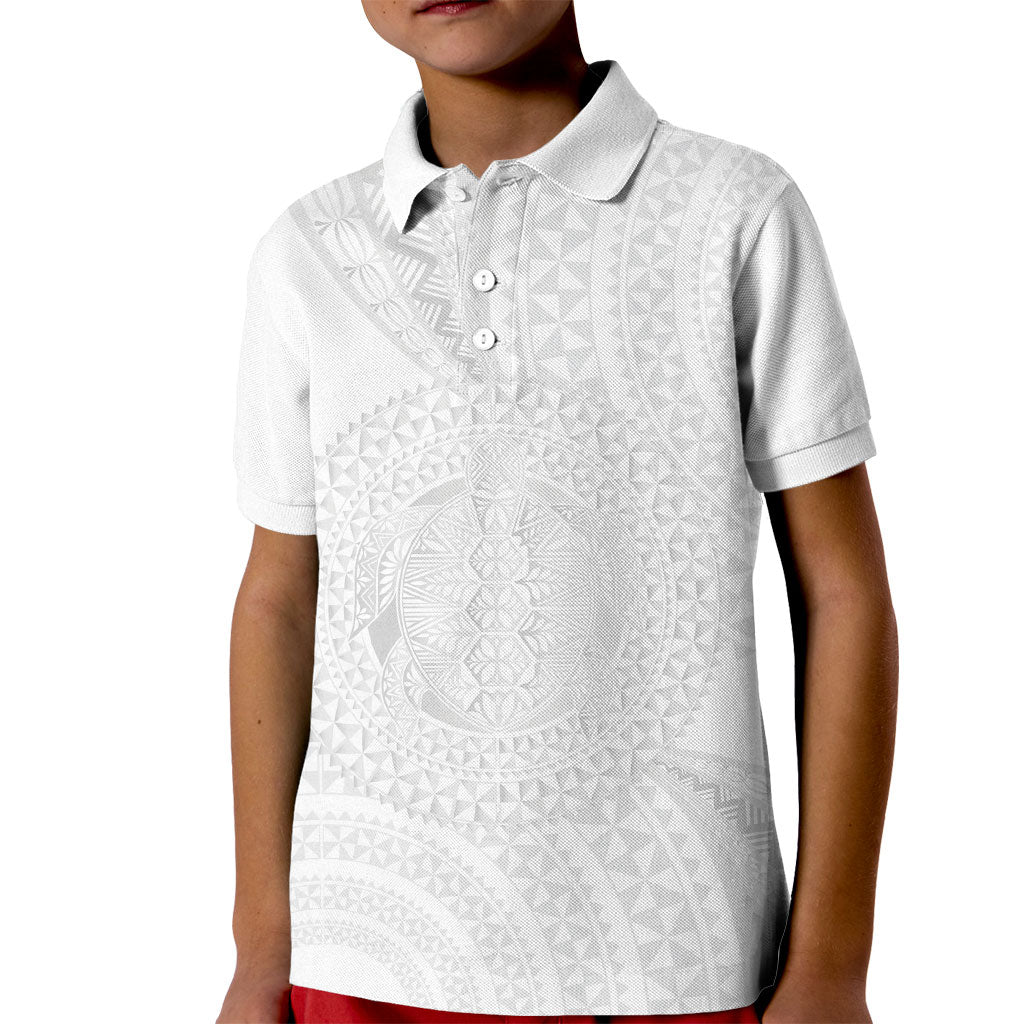 Tonga White Sunday Kid Polo Shirt Fakame Tongan Ngatu Turtle LT14 Kid White - Polynesian Pride