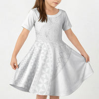 Tonga White Sunday Kid Short Sleeve Dress Fakame Tongan Ngatu Turtle LT14 KID White - Polynesian Pride