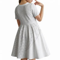 Tonga White Sunday Kid Short Sleeve Dress Fakame Tongan Ngatu Turtle LT14 - Polynesian Pride