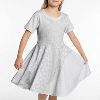 Tonga White Sunday Kid Short Sleeve Dress Fakame Tongan Ngatu Turtle LT14 - Polynesian Pride