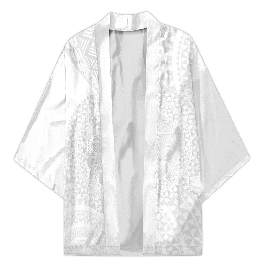 Tonga White Sunday Kimono Fakame Tongan Ngatu Turtle LT14 Unisex White - Polynesian Pride