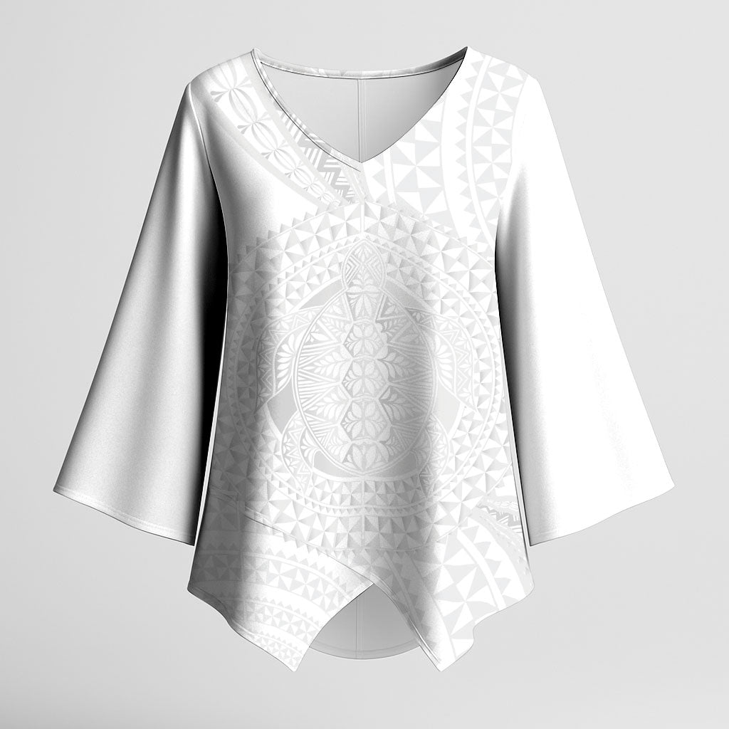 Tonga White Sunday Kimono Sleeve Blouse Fakame Tongan Ngatu Turtle LT14 Female White - Polynesian Pride
