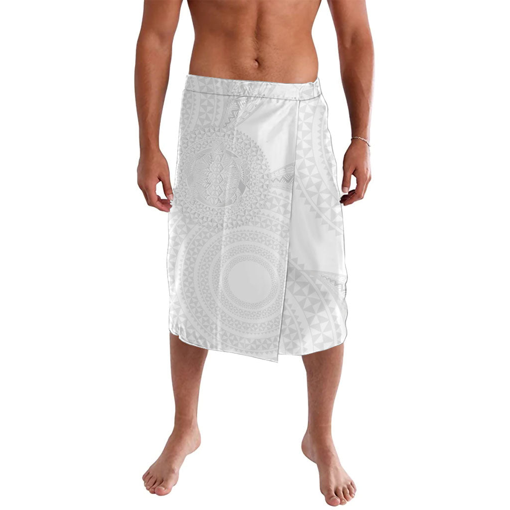 Tonga White Sunday Lavalava Fakame Tongan Ngatu Turtle LT14 White - Polynesian Pride